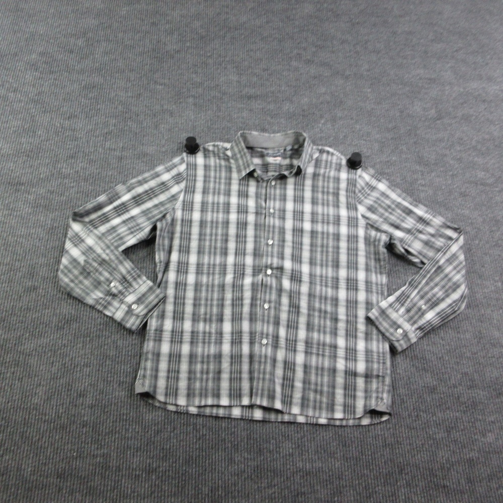 Van Heusen Shirt Mens XL Gray Plaid Button Up Slim Fit Long Sleeve Stain Shield